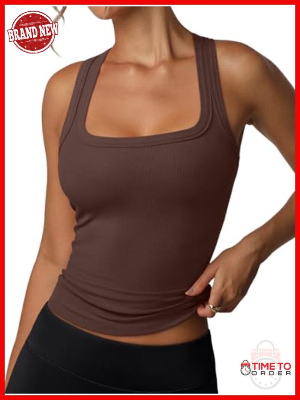 Built in Bra Tank Top Women Sleeveless Racerback Square Neck Ribbed Summer Top